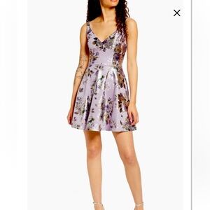 Jump Apparel Metallic Floral Fit and Flare Cocktail Dress.